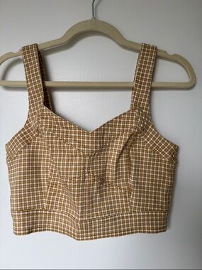 Madewell Gingham Cropped Tank Top in Mustard